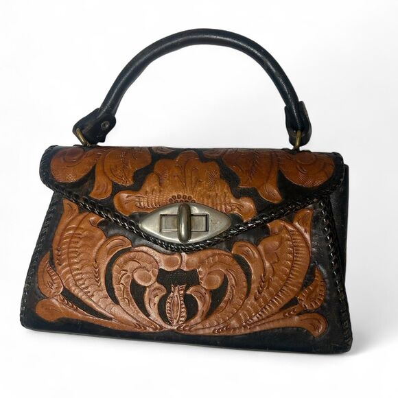 Vintage Tooled Leather Western Satchel Bag - Picture 2 of 8